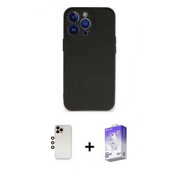 MARSİLYAN™- iPhone 13 Pro Max Kılıf Kozmos Yansıma Özel Seri - Siyah Bilvis 5in1 3D Magic Cam Ekran Koruyucu + Shine Kamera Lens - GD