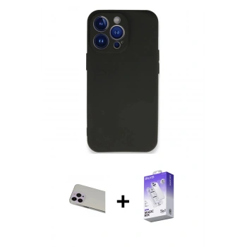 MARSİLYAN™- iPhone 13 Pro Max Kılıf Kozmos Yansıma Özel Seri - Siyah Bilvis 5in1 3D Magic Cam Ekran Koruyucu + Rainbow Kamera Lens Koruma Cam - MR