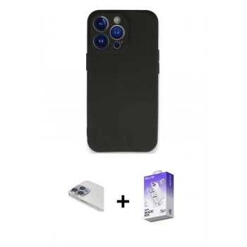 MARSİLYAN™- iPhone 13 Pro Max Kılıf Kozmos Yansıma Özel Seri - Siyah Bilvis 5in1 3D Magic Cam Ekran Koruyucu + Pers Alüminyum Kamera Lens - SABE
