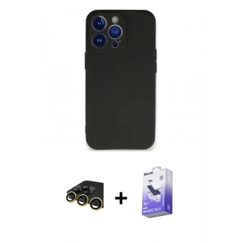MARSİLYAN™- iPhone 13 Pro Max Kılıf Kozmos Yansıma Özel Seri - Siyah Bilvis 5in1 5D Magic Hayalet Cam Ekran Koruyucu + Raze Metal Kamera Lens - GD