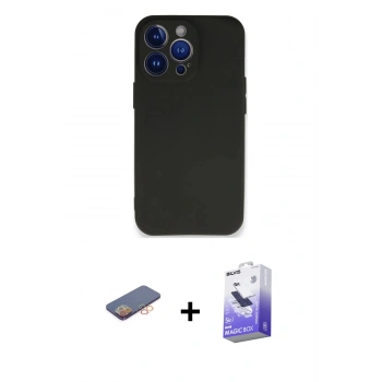 MARSİLYAN™- iPhone 13 Pro Max Kılıf Kozmos Yansıma Özel Seri - Siyah Bilvis 5in1 5D Magic Hayalet Cam Ekran Koruyucu + Renkli Kamera Lens Koruma Cam - TU
