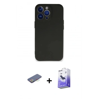 MARSİLYAN™- iPhone 13 Pro Max Kılıf Kozmos Yansıma Özel Seri - Siyah Bilvis 5in1 5D Magic Hayalet Cam Ekran Koruyucu + Renkli Kamera Lens Koruma Cam - MI