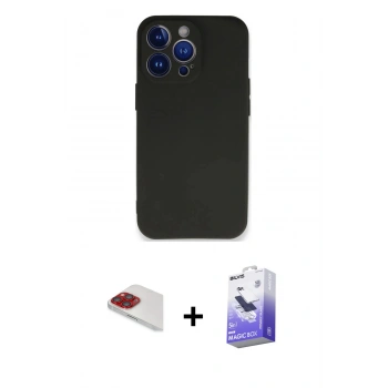 MARSİLYAN™- iPhone 13 Pro Max Kılıf Kozmos Yansıma Özel Seri - Siyah Bilvis 5in1 5D Magic Hayalet Cam Ekran Koruyucu + Pers Alüminyum Kamera Lens - KI