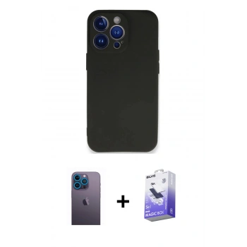 MARSİLYAN™- iPhone 13 Pro Max Kılıf Kozmos Yansıma Özel Seri - Siyah Bilvis 5in1 5D Magic Hayalet Cam Ekran Koruyucu + Neon Fosforlu Kamera Lens - MI