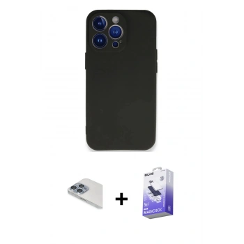 MARSİLYAN™- iPhone 13 Pro Max Kılıf Kozmos Yansıma Özel Seri - Siyah Bilvis 5in1 5D Magic Hayalet Cam Ekran Koruyucu + Pers Alüminyum Kamera Lens - SABE