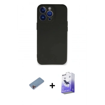 MARSİLYAN™- iPhone 13 Pro Max Kılıf Kozmos Yansıma Özel Seri - Siyah Bilvis 5in1 5D Magic Hayalet Cam Ekran Koruyucu + Shine Kamera Lens Koruma Cam - PE