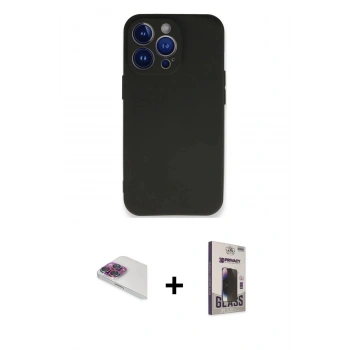 MARSİLYAN™- iPhone 13 Pro Max Kılıf Kozmos Yansıma Özel Seri - Siyah Bilvis Hayalet Cam Ekran Koruyucu + Pers Alüminyum Kamera Lens - GI