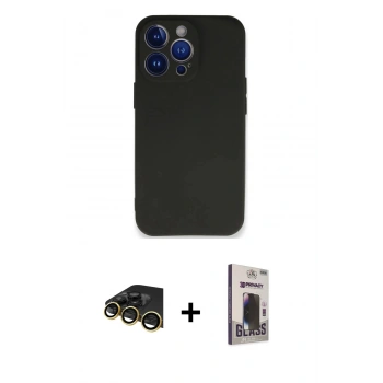 MARSİLYAN™- iPhone 13 Pro Max Kılıf Kozmos Yansıma Özel Seri - Siyah Bilvis Hayalet Cam Ekran Koruyucu + Raze Metal Kamera Lens - GD