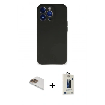 MARSİLYAN™- iPhone 13 Pro Max Kılıf Kozmos Yansıma Özel Seri - Siyah Bilvis Hayalet Cam Ekran Koruyucu + Pers Alüminyum Kamera Lens - GD
