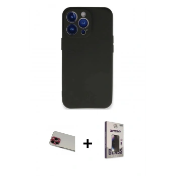 MARSİLYAN™- iPhone 13 Pro Max Kılıf Kozmos Yansıma Özel Seri - Siyah Bilvis Hayalet Cam Ekran Koruyucu + Rainbow Kamera Lens Koruma Cam - KI