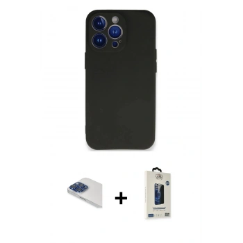 MARSİLYAN™- iPhone 13 Pro Max Kılıf Kozmos Yansıma Özel Seri - Siyah Bilvis Hayalet Cam Ekran Koruyucu + Pers Alüminyum Kamera Lens - LT