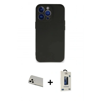 MARSİLYAN™- iPhone 13 Pro Max Kılıf Kozmos Yansıma Özel Seri - Siyah Bilvis Hayalet Cam Ekran Koruyucu + Rainbow Kamera Lens Koruma Cam - BZ