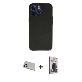 MARSİLYAN™- iPhone 13 Pro Max Kılıf Kozmos Yansıma Özel Seri - Siyah Bilvis Hayalet Cam Ekran Koruyucu + Rainbow Kamera Lens Koruma Cam - MR