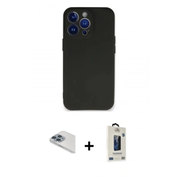 MARSİLYAN™- iPhone 13 Pro Max Kılıf Kozmos Yansıma Özel Seri - Siyah Bilvis Hayalet Cam Ekran Koruyucu + Pers Alüminyum Kamera Lens - SABE