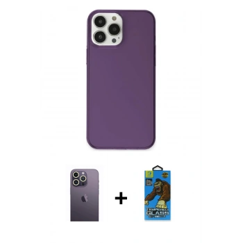 MARSİLYAN™- iPhone 13 Pro Max Kılıf Kutup Doku Koleksiyonu - Siyah 18D Cam Ekran Koruyucu + Neon Fosforlu Kamera Lens - BZ
