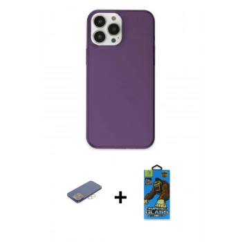 MARSİLYAN™- iPhone 13 Pro Max Kılıf Kutup Doku Koleksiyonu - Siyah 18D Cam Ekran Koruyucu + Renkli Kamera Lens Koruma Cam - PE