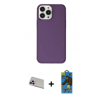 MARSİLYAN™- iPhone 13 Pro Max Kılıf Kutup Doku Koleksiyonu - Siyah 18D Cam Ekran Koruyucu + Rainbow Kamera Lens Koruma Cam - MR