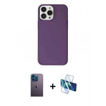 MARSİLYAN™- iPhone 13 Pro Max Kılıf Kutup Doku Koleksiyonu - Siyah 3D Antistatik Cam Ekran Koruyucu + Neon Fosforlu Kamera Lens - MI