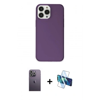 MARSİLYAN™- iPhone 13 Pro Max Kılıf Kutup Doku Koleksiyonu - Siyah 3D Antistatik Cam Ekran Koruyucu + Neon Fosforlu Kamera Lens - BZ