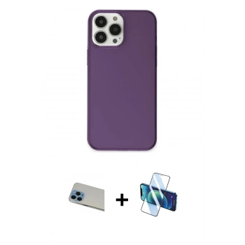 MARSİLYAN™- iPhone 13 Pro Max Kılıf Kutup Doku Koleksiyonu - Siyah 3D Antistatik Cam Ekran Koruyucu + Rainbow Kamera Lens Koruma Cam - MI