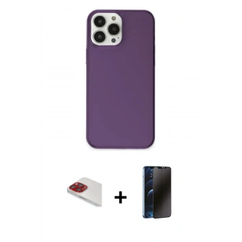 MARSİLYAN™- iPhone 13 Pro Max Kılıf Kutup Doku Koleksiyonu - Siyah 3D Antistatik Hayalet Cam Ekran Koruyucu + Pers Alüminyum Kamera Lens - KI