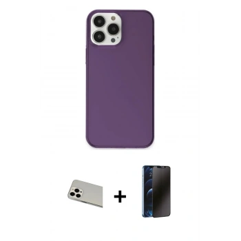 MARSİLYAN™- iPhone 13 Pro Max Kılıf Kutup Doku Koleksiyonu - Siyah 3D Antistatik Hayalet Cam Ekran Koruyucu + Rainbow Kamera Lens Koruma Cam - BZ