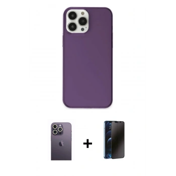 MARSİLYAN™- iPhone 13 Pro Max Kılıf Kutup Doku Koleksiyonu - Siyah 3D Antistatik Hayalet Cam Ekran Koruyucu + Neon Fosforlu Kamera Lens - BZ
