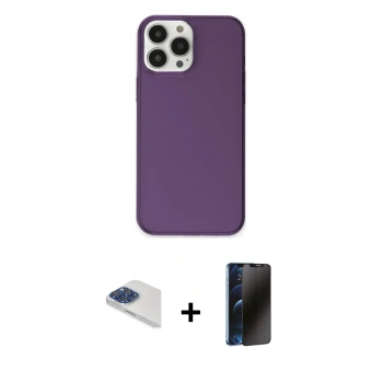 MARSİLYAN™- iPhone 13 Pro Max Kılıf Kutup Doku Koleksiyonu - Siyah 3D Antistatik Hayalet Cam Ekran Koruyucu + Pers Alüminyum Kamera Lens - LT