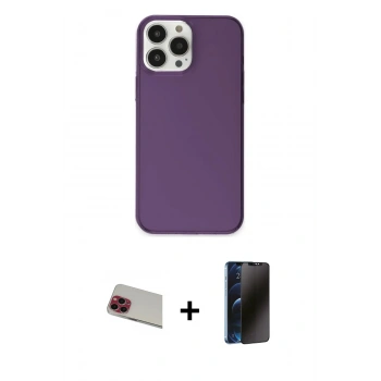 MARSİLYAN™- iPhone 13 Pro Max Kılıf Kutup Doku Koleksiyonu - Siyah 3D Antistatik Hayalet Cam Ekran Koruyucu + Rainbow Kamera Lens Koruma Cam - KI