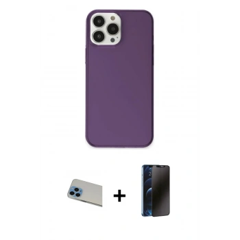 MARSİLYAN™- iPhone 13 Pro Max Kılıf Kutup Doku Koleksiyonu - Siyah 3D Antistatik Hayalet Cam Ekran Koruyucu + Rainbow Kamera Lens Koruma Cam - MI