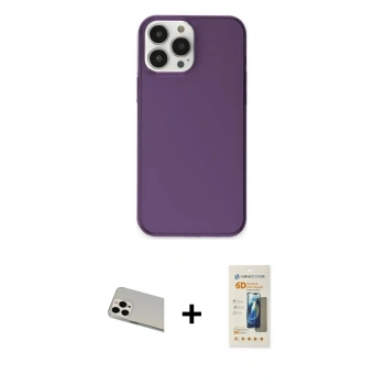MARSİLYAN™- iPhone 13 Pro Max Kılıf Kutup Doku Koleksiyonu - Siyah 6D Mat Seramik Hayalet Nano Ekran Koruyucu + Rainbow Kamera Lens Koruma Cam - BZ