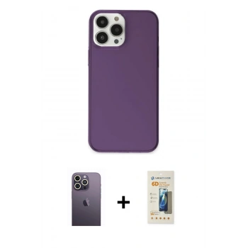 MARSİLYAN™- iPhone 13 Pro Max Kılıf Kutup Doku Koleksiyonu - Siyah 6D Mat Seramik Hayalet Nano Ekran Koruyucu + Neon Fosforlu Kamera Lens - BZ