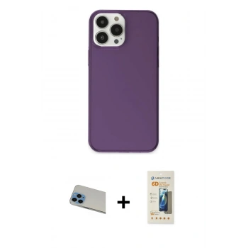 MARSİLYAN™- iPhone 13 Pro Max Kılıf Kutup Doku Koleksiyonu - Siyah 6D Mat Seramik Hayalet Nano Ekran Koruyucu + Rainbow Kamera Lens Koruma Cam - MI
