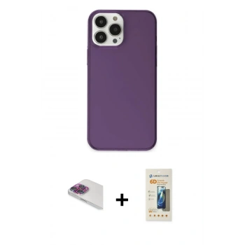 MARSİLYAN™- iPhone 13 Pro Max Kılıf Kutup Doku Koleksiyonu - Siyah 6D Mat Seramik Hayalet Nano Ekran Koruyucu + Pers Alüminyum Kamera Lens - GI