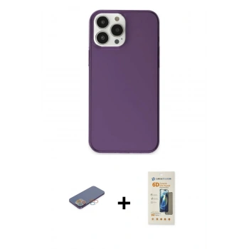 MARSİLYAN™- iPhone 13 Pro Max Kılıf Kutup Doku Koleksiyonu - Siyah 6D Mat Seramik Hayalet Nano Ekran Koruyucu + Renkli Kamera Lens Koruma Cam - PE