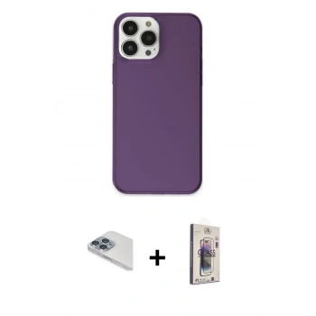 MARSİLYAN™- iPhone 13 Pro Max Kılıf Kutup Doku Koleksiyonu - Siyah Bilvis 3D Cam Ekran Koruyucu + Pers Alüminyum Kamera Lens - SABE