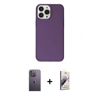 MARSİLYAN™- iPhone 13 Pro Max Kılıf Kutup Doku Koleksiyonu - Siyah Bilvis 3D Mat Cam Ekran Koruyucu + Neon Fosforlu Kamera Lens - BZ
