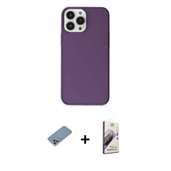MARSİLYAN™- iPhone 13 Pro Max Kılıf Kutup Doku Koleksiyonu - Siyah Bilvis 3D Mat Cam Ekran Koruyucu + Shine Kamera Lens Koruma Cam - GI