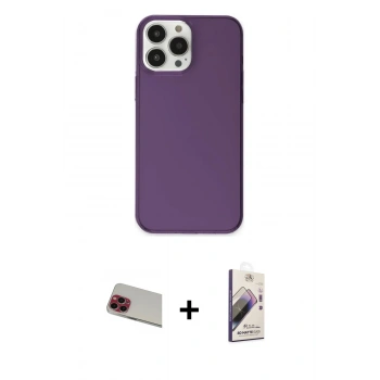 MARSİLYAN™- iPhone 13 Pro Max Kılıf Kutup Doku Koleksiyonu - Siyah Bilvis 3D Mat Cam Ekran Koruyucu + Rainbow Kamera Lens Koruma Cam - KI