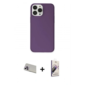 MARSİLYAN™- iPhone 13 Pro Max Kılıf Kutup Doku Koleksiyonu - Siyah Bilvis 3D Mat Cam Ekran Koruyucu + Rainbow Kamera Lens Koruma Cam - MR