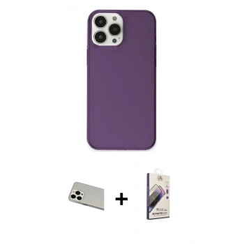 MARSİLYAN™- iPhone 13 Pro Max Kılıf Kutup Doku Koleksiyonu - Siyah Bilvis 3D Mat Cam Ekran Koruyucu + Rainbow Kamera Lens Koruma Cam - BZ