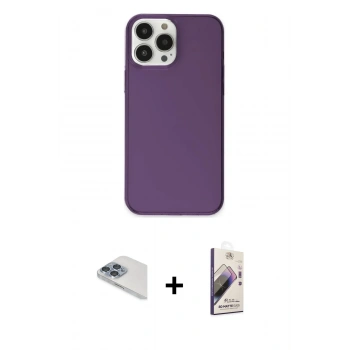 MARSİLYAN™- iPhone 13 Pro Max Kılıf Kutup Doku Koleksiyonu - Siyah Bilvis 3D Mat Cam Ekran Koruyucu + Pers Alüminyum Kamera Lens - SABE