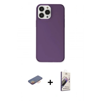 MARSİLYAN™- iPhone 13 Pro Max Kılıf Kutup Doku Koleksiyonu - Siyah Bilvis 3D Mat Cam Ekran Koruyucu + Renkli Kamera Lens Koruma Cam - TU