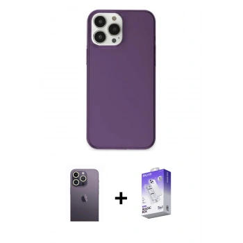 MARSİLYAN™- iPhone 13 Pro Max Kılıf Kutup Doku Koleksiyonu - Siyah Bilvis 5in1 3D Magic Cam Ekran Koruyucu + Neon Fosforlu Kamera Lens - BZ