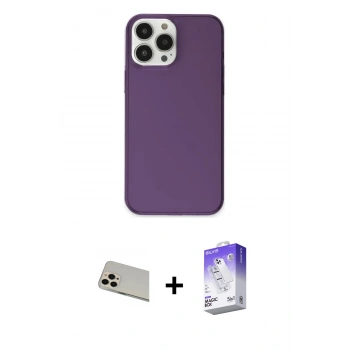 MARSİLYAN™- iPhone 13 Pro Max Kılıf Kutup Doku Koleksiyonu - Siyah Bilvis 5in1 3D Magic Cam Ekran Koruyucu + Rainbow Kamera Lens Koruma Cam - REGD