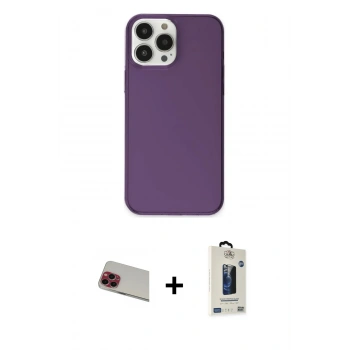 MARSİLYAN™- iPhone 13 Pro Max Kılıf Kutup Doku Koleksiyonu - Siyah Bilvis Hayalet Cam Ekran Koruyucu + Rainbow Kamera Lens Koruma Cam - KI