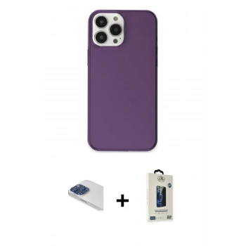 MARSİLYAN™- iPhone 13 Pro Max Kılıf Kutup Doku Koleksiyonu - Siyah Bilvis Hayalet Cam Ekran Koruyucu + Pers Alüminyum Kamera Lens - LT