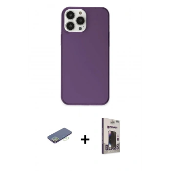 MARSİLYAN™- iPhone 13 Pro Max Kılıf Kutup Doku Koleksiyonu - Siyah Bilvis Hayalet Cam Ekran Koruyucu + Renkli Kamera Lens Koruma Cam - YL
