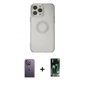 MARSİLYAN™- iPhone 13 Pro Max Kılıf Kutup Klasik - Şeffaf 360 Full Body Arka Koruyucu + Neon Fosforlu Kamera Lens - BZ
