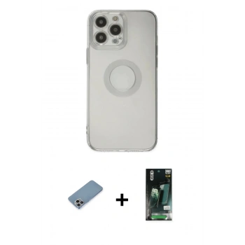 MARSİLYAN™- iPhone 13 Pro Max Kılıf Kutup Klasik - Şeffaf 360 Full Body Arka Koruyucu + Shine Kamera Lens Koruma Cam - GI